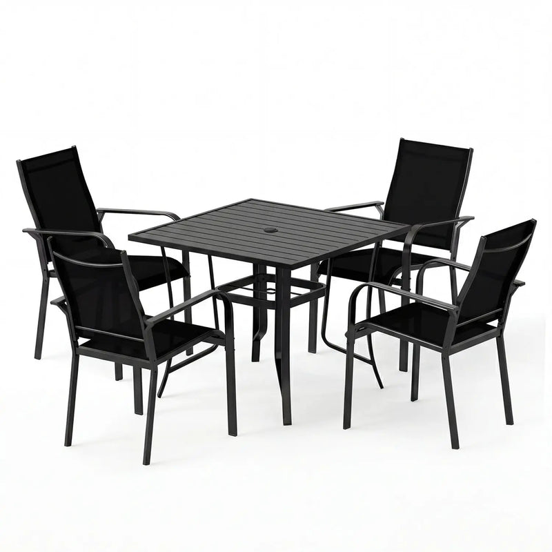 5 Pieces Patio Dining Set for 4 Outdoor Square Table and Stackable Chairs by DirectDeals
