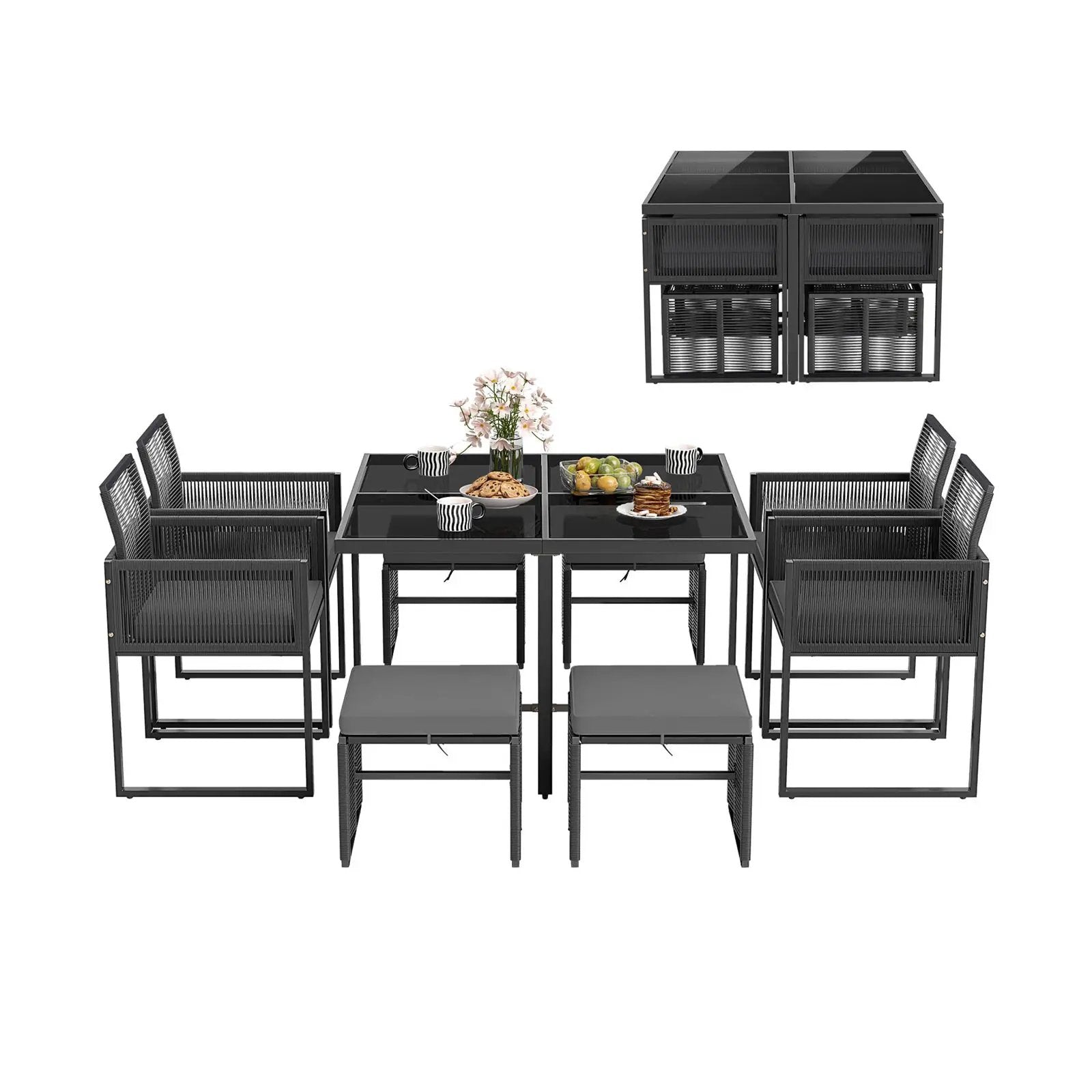 9 Pieces Patio Dining Set with Cushions for Yard Garden-Gray by DirectDeals