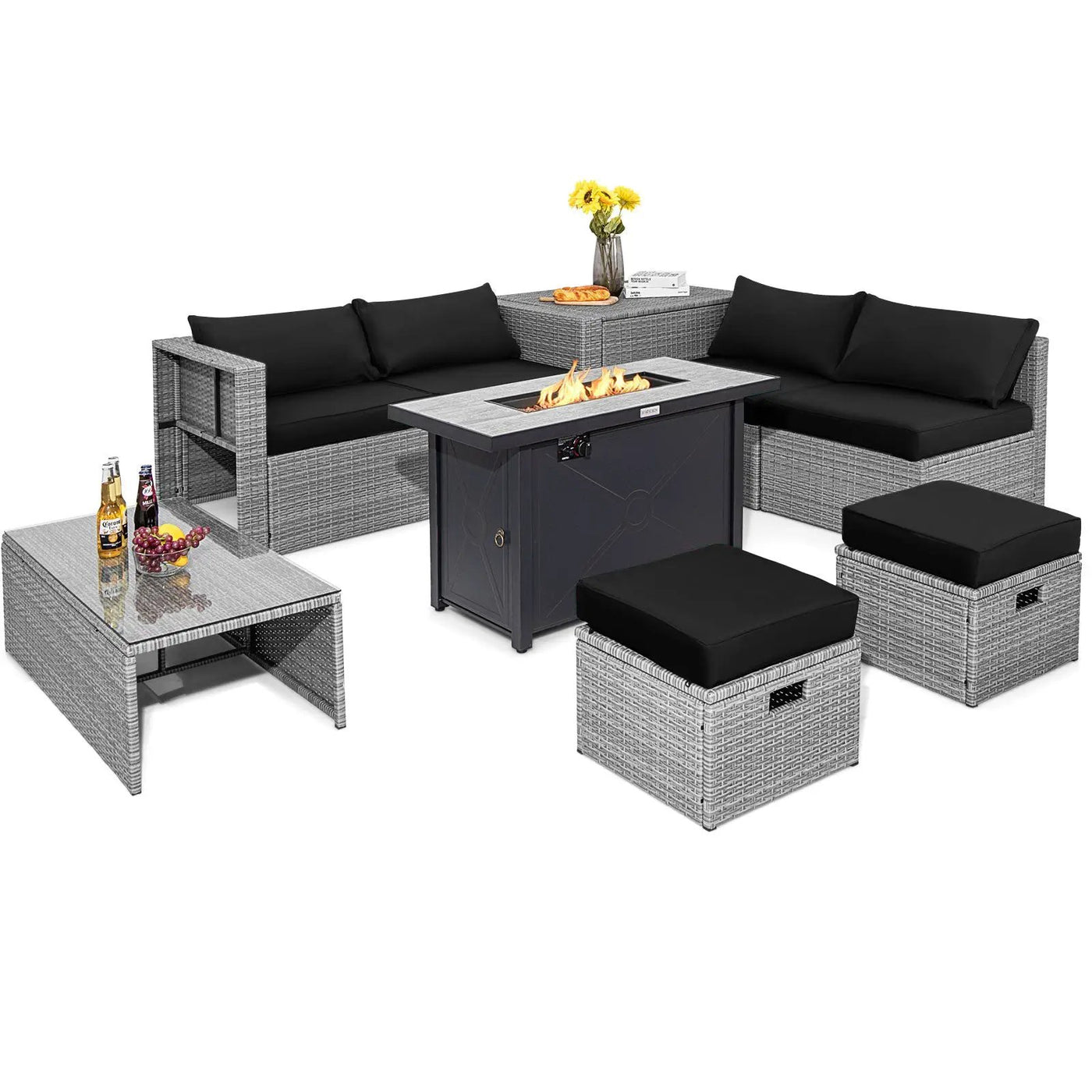9 Pieces Patio Furniture Set with 42 Inches 60000 BTU Fire Pit by DirectDeals