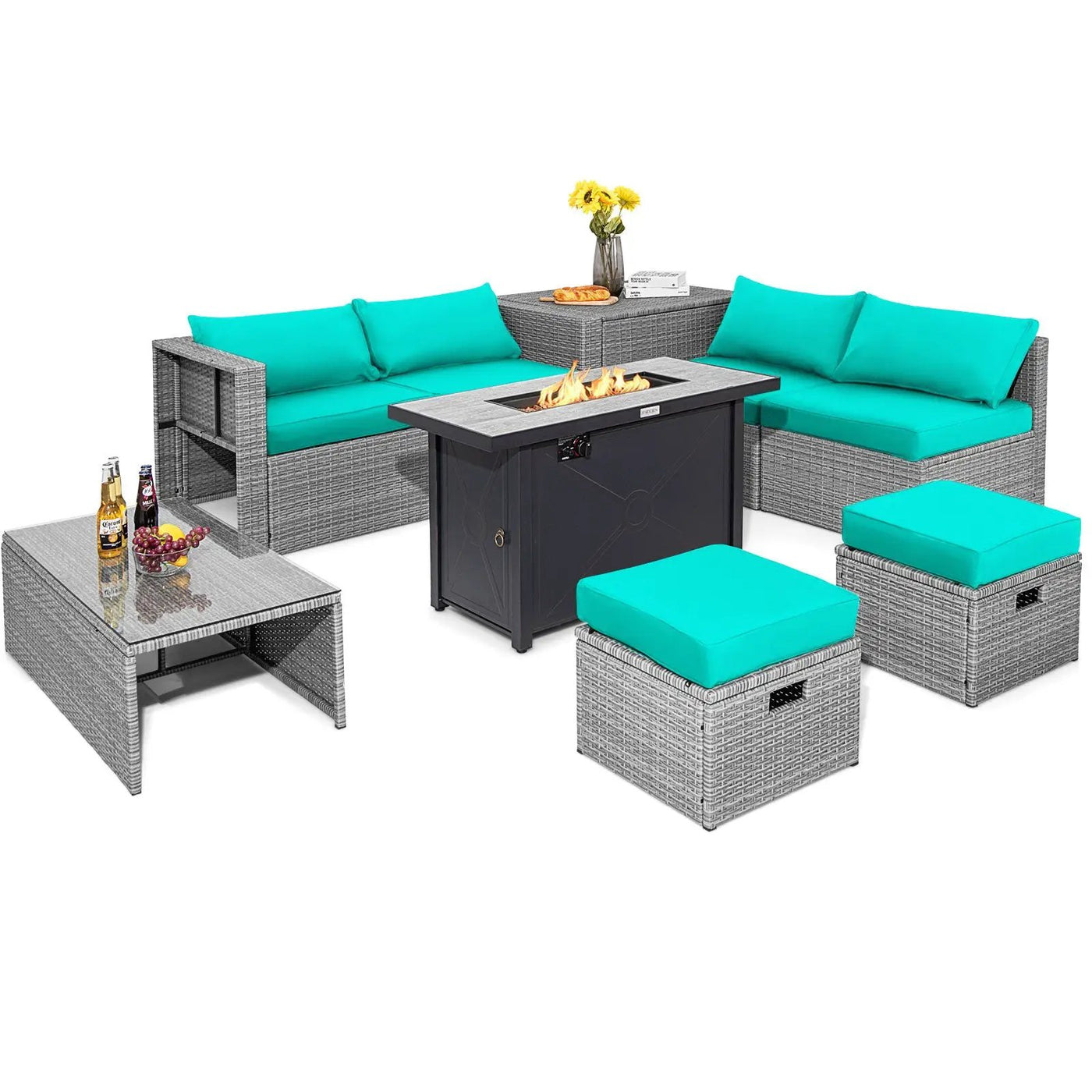 9 Pieces Patio Furniture Set with 42 Inches 60000 BTU Fire Pit by DirectDeals
