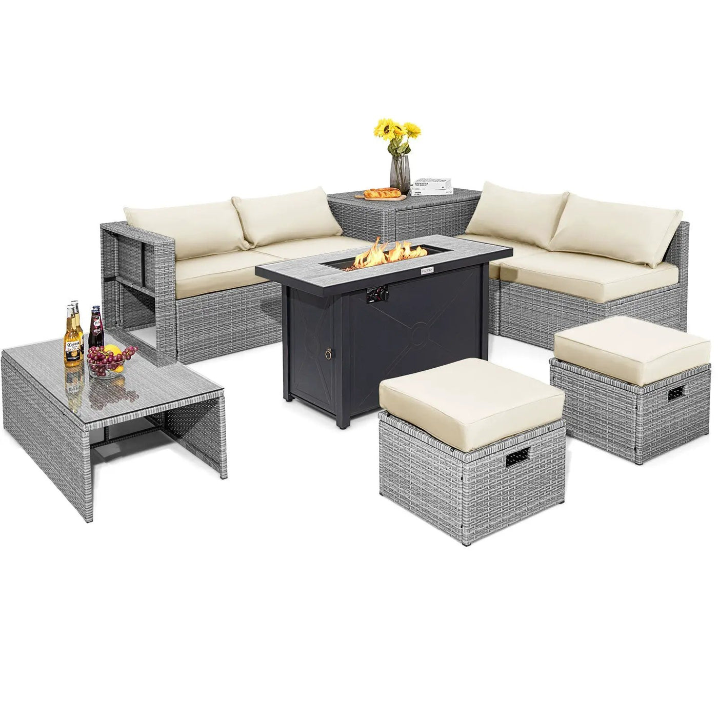 9 Pieces Patio Furniture Set with 42 Inches 60000 BTU Fire Pit by DirectDeals
