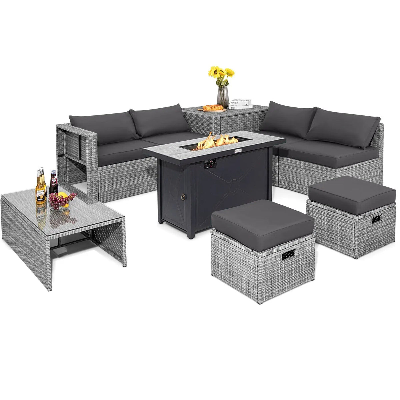 9 Pieces Patio Furniture Set with 42 Inches 60000 BTU Fire Pit by DirectDeals