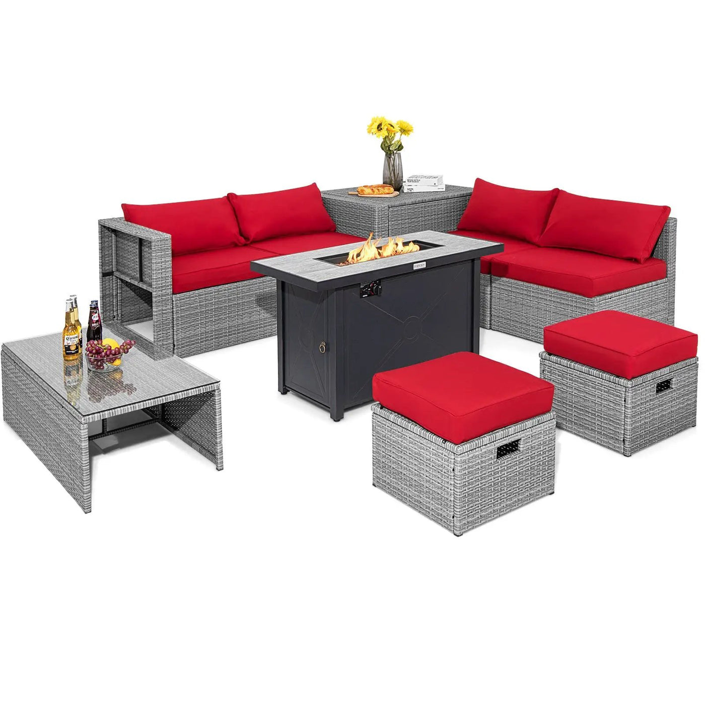 9 Pieces Patio Furniture Set with 42 Inches 60000 BTU Fire Pit by DirectDeals