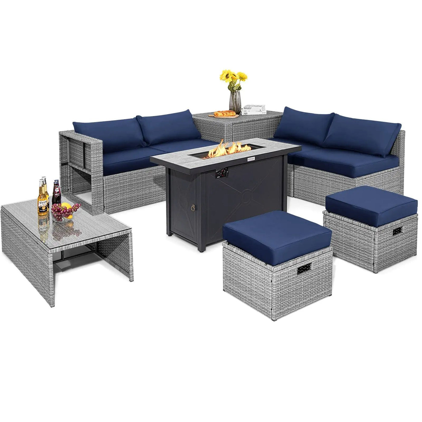 9 Pieces Patio Furniture Set with 42 Inches 60000 BTU Fire Pit by DirectDeals