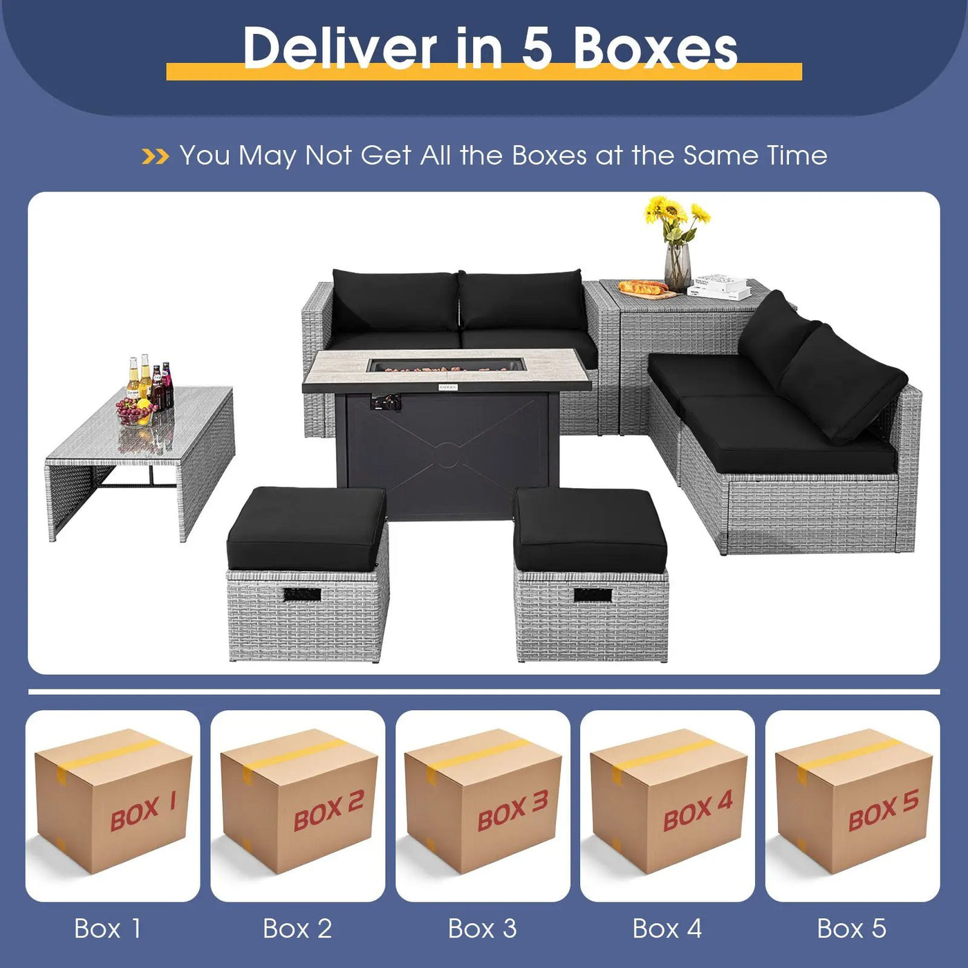 9 Pieces Patio Furniture Set with 42 Inches 60000 BTU Fire Pit by DirectDeals