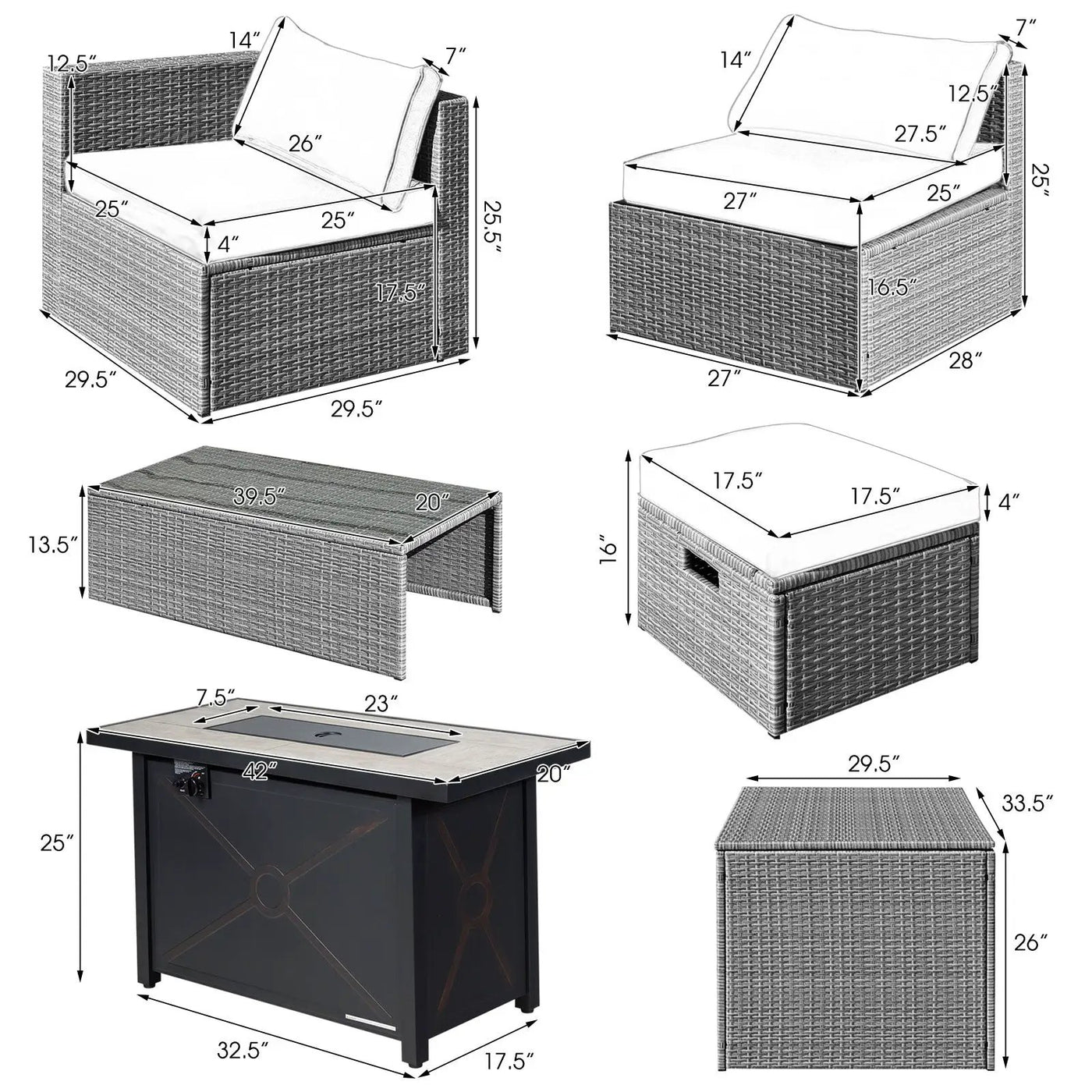 9 Pieces Patio Furniture Set with 42 Inches 60000 BTU Fire Pit by DirectDeals