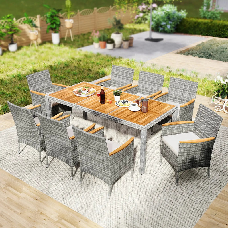 9 Pieces Patio PE Wicker Dining Set for Deck Garden and Yard by DirectDeals