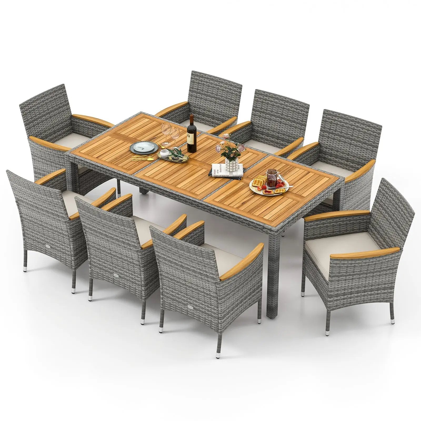 9 Pieces Patio PE Wicker Dining Set for Deck Garden and Yard by DirectDeals
