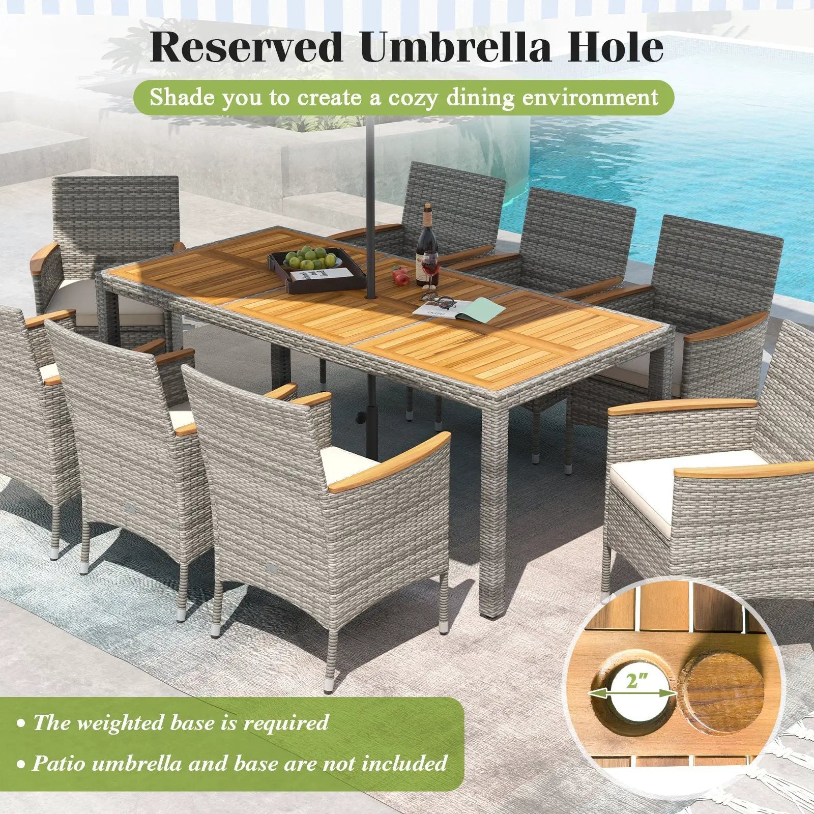 9 Pieces Patio PE Wicker Dining Set for Deck Garden and Yard by DirectDeals