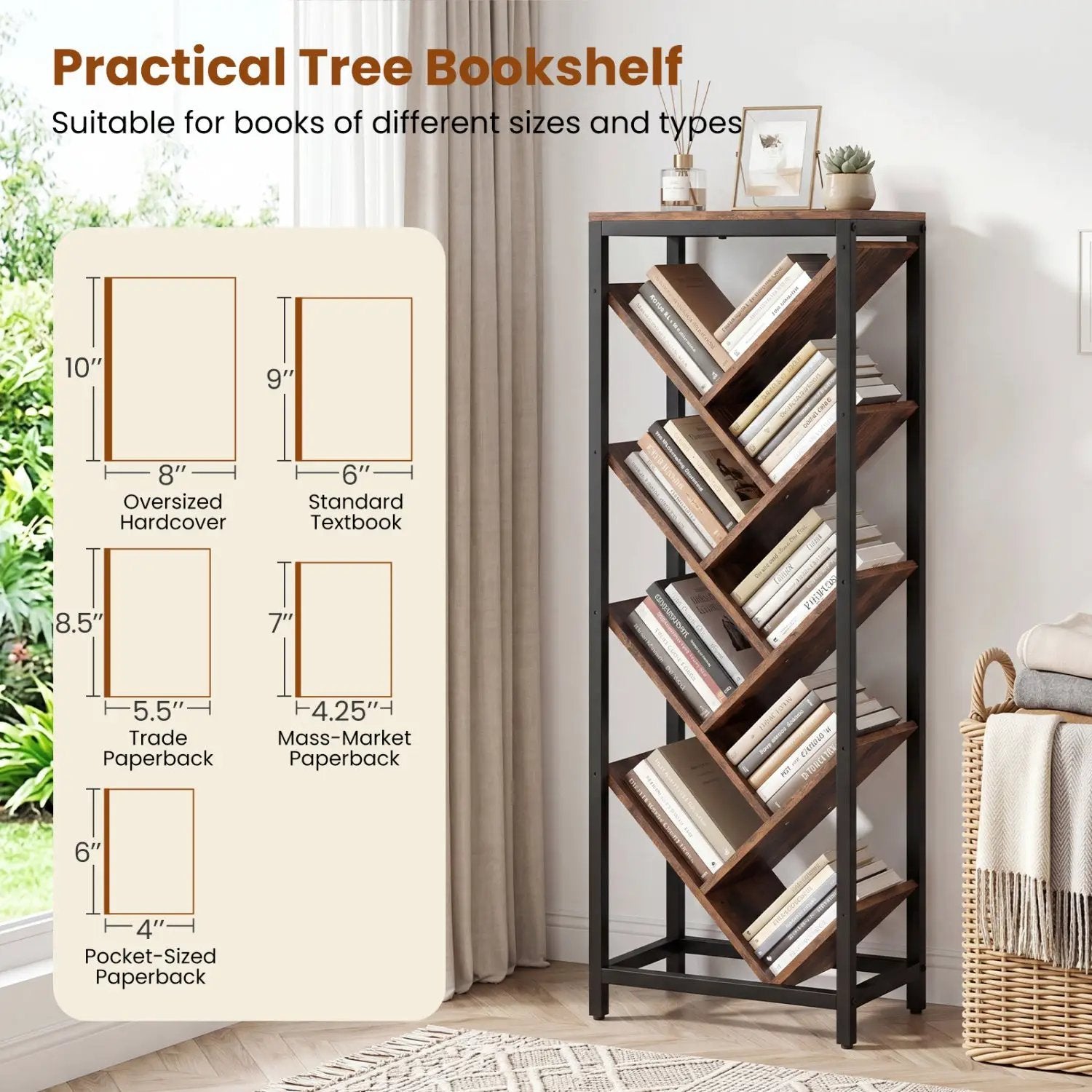 9-Tier Freestanding Bookcase for Hardcover Books by DirectDeals