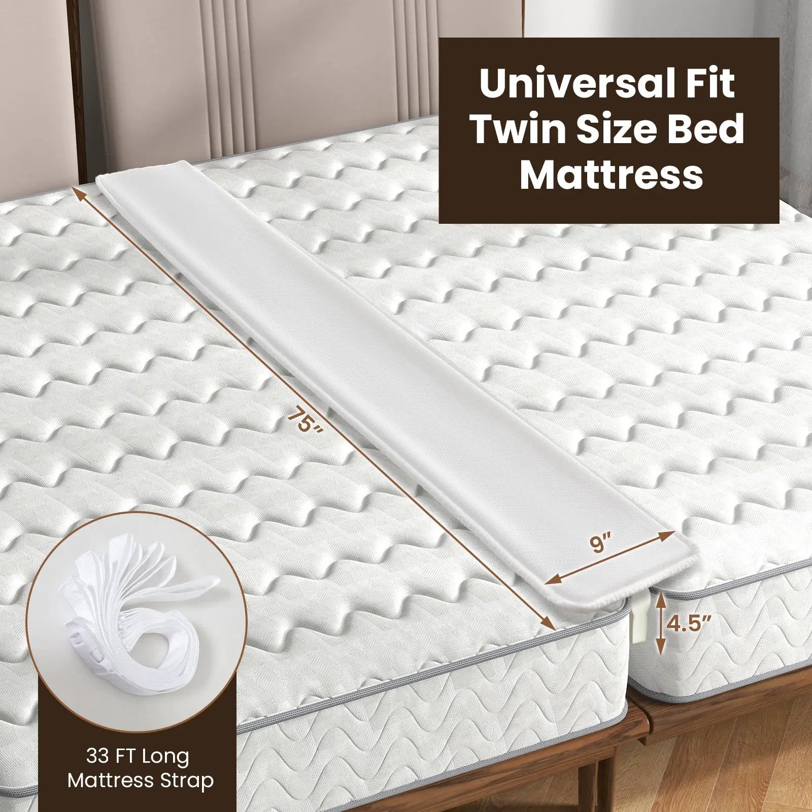 9 Inch Wide Bed Bridge Twin to King Converter Kit with Strap by DirectDeals