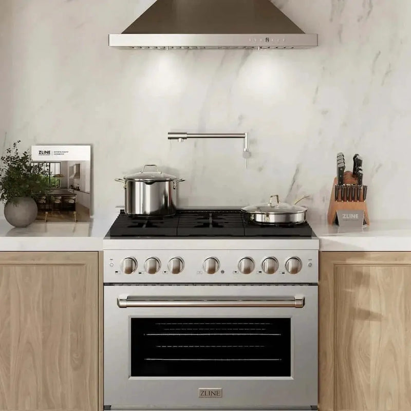 ZLINE 36"Gas Range, Convection Gas Oven , DuraSnow® Brass Burners, SGRS-BR-36 by Farmhouse Kitchen and Bath