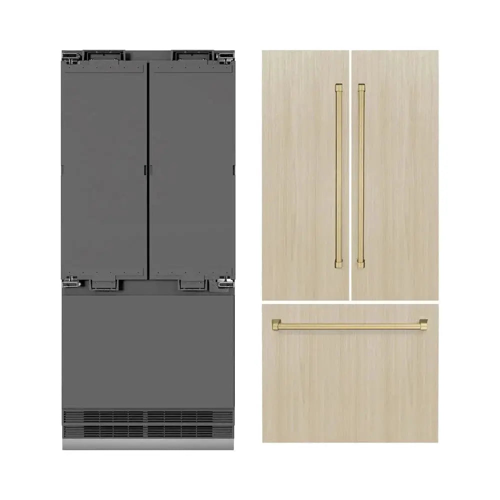 ZLINE 36" Panel Ready Built-In Bottom Freezer Refrigerator,Water Dispenser, Ice Maker,Graphite Gray, Champagne Bronze GRBIVZ-36-CB by Farmhouse Kitchen and Bath