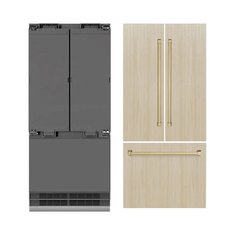 ZLINE 36" Panel Ready Built-In Bottom Freezer Refrigerator,Water Dispenser, Ice Maker,Graphite Gray, Champagne Bronze GRBIVZ-36-CB by Farmhouse Kitchen and Bath