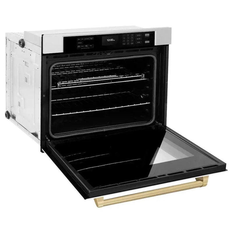 ZLINE 30" Autograph Edition Professional True Convection Single Wall Oven, Air Fry, Self Clean, White Matte, Champagne Bronze WASZ-WM-30-CB by Farmhouse Kitchen and Bath