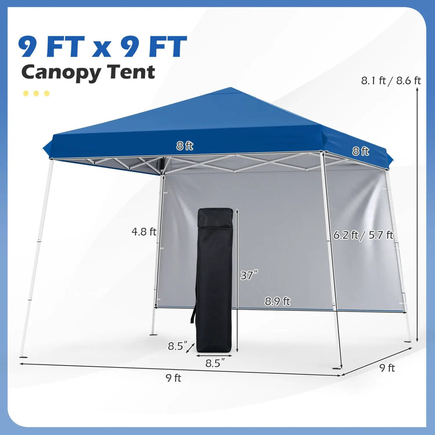 Pop Up Canopy Tent 9x9 ft with Carry Bag and Stakes by DirectDeals