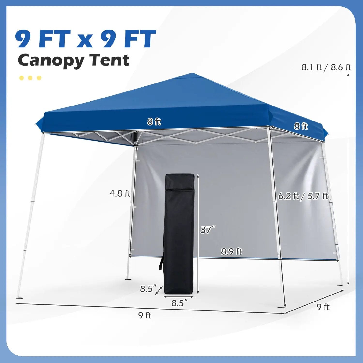 Pop Up Canopy Tent 9x9 ft with Carry Bag and Stakes by DirectDeals