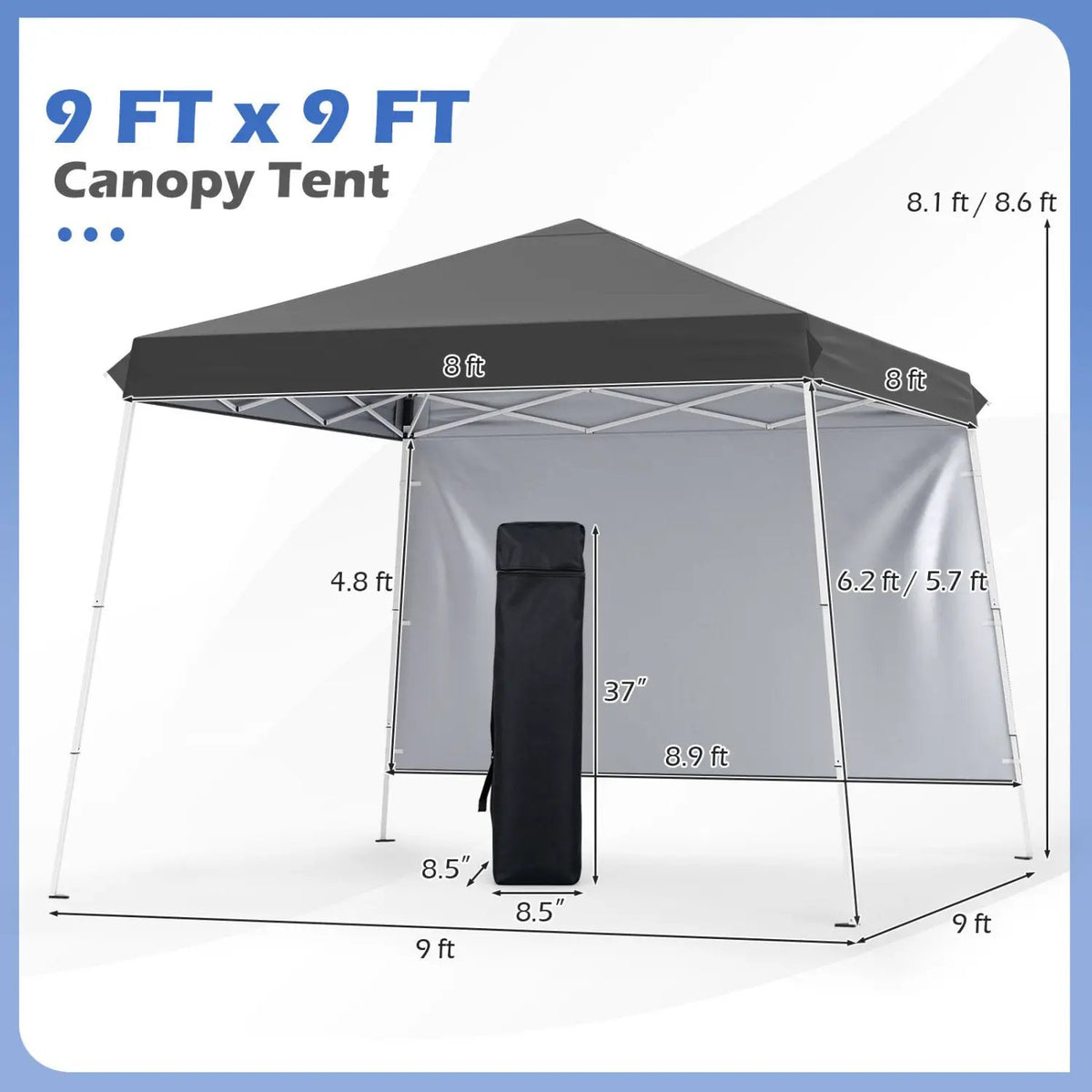 Pop Up Canopy Tent 9x9 ft with Carry Bag and Stakes by DirectDeals