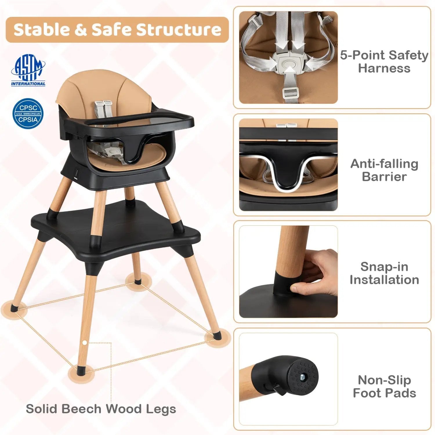 9-in-1 Convertible High Chair with Solid Wood Legs for Babies and Toddlers by DirectDeals