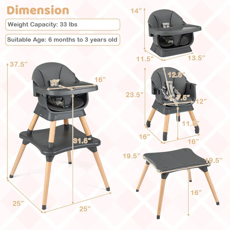 9-in-1 Convertible High Chair with Solid Wood Legs for Babies and Toddlers by DirectDeals