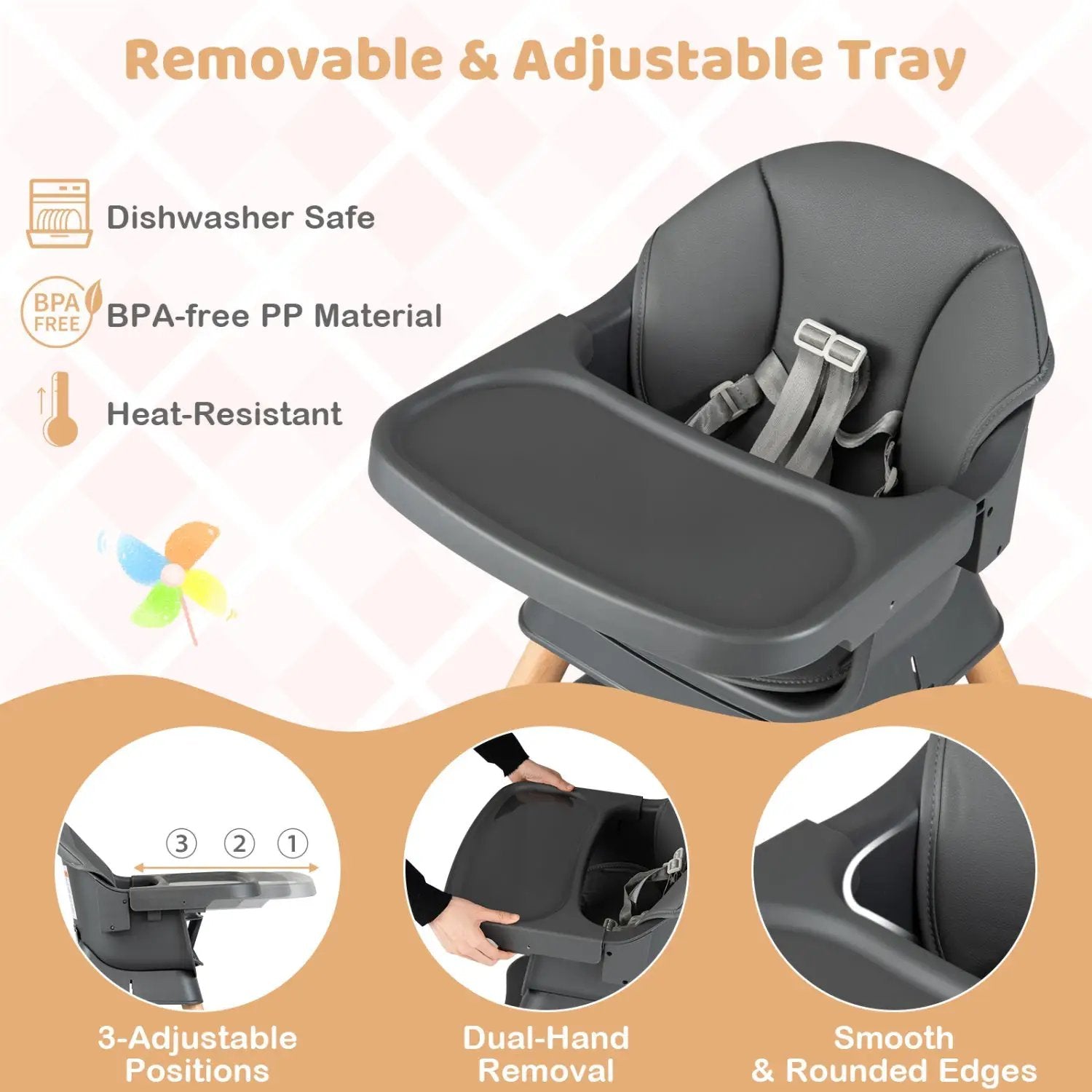 9-in-1 Convertible High Chair with Solid Wood Legs for Babies and Toddlers by DirectDeals