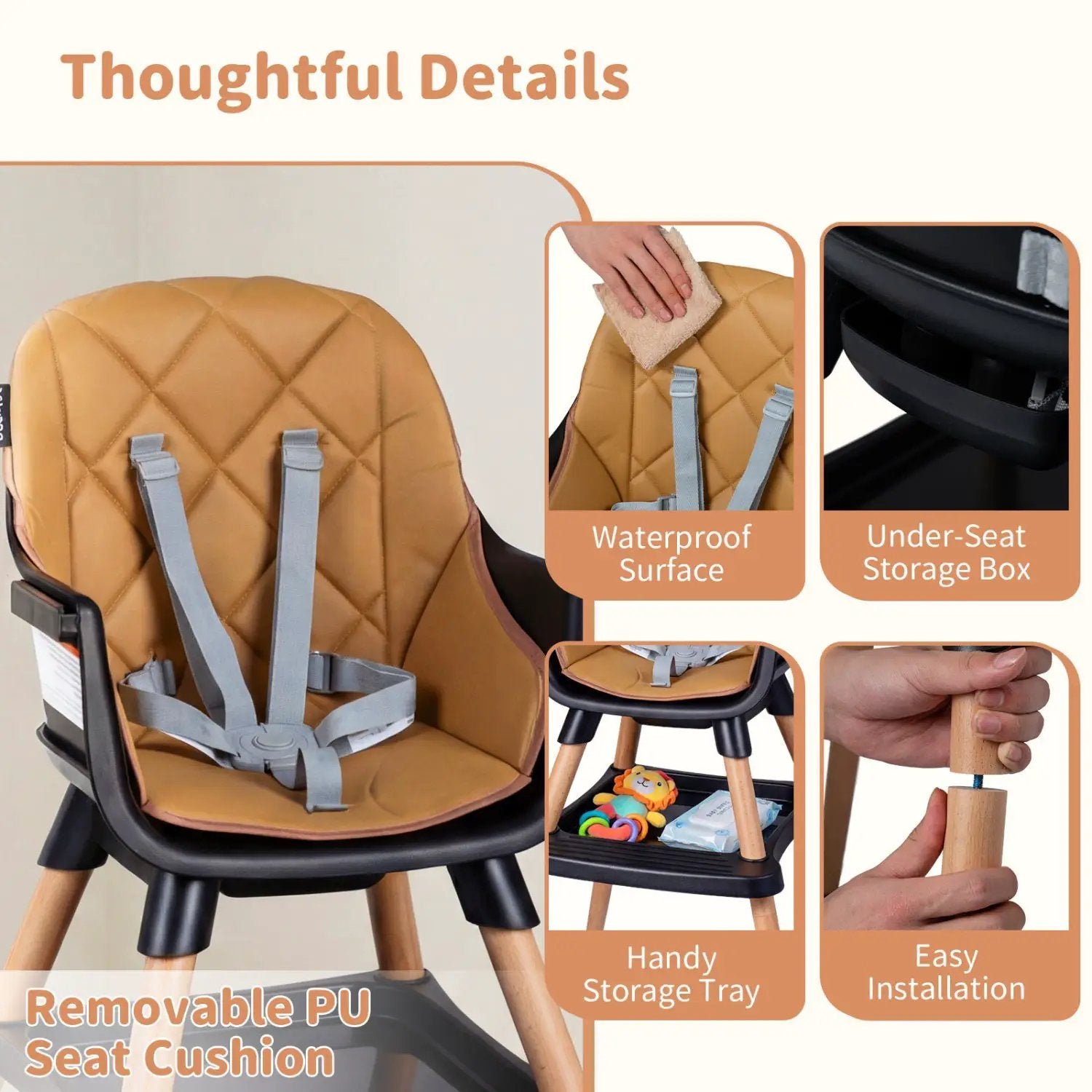 9-in-1 Convertible High Chair for Babies and Toddlers with Seat Cushion by DirectDeals