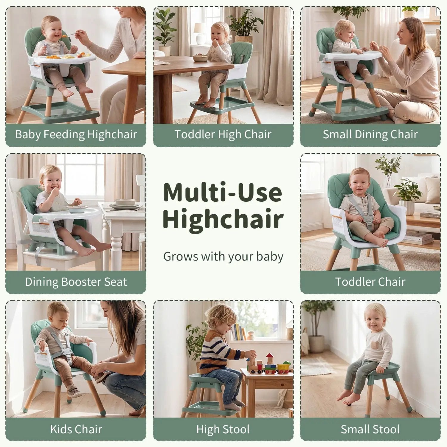 9-in-1 Convertible High Chair for Babies and Toddlers with Seat Cushion by DirectDeals