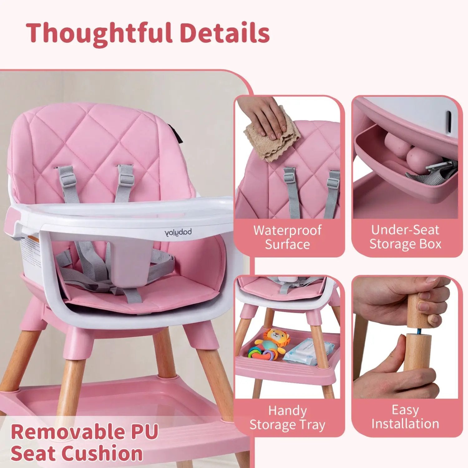 9-in-1 Convertible High Chair for Babies and Toddlers with Seat Cushion by DirectDeals