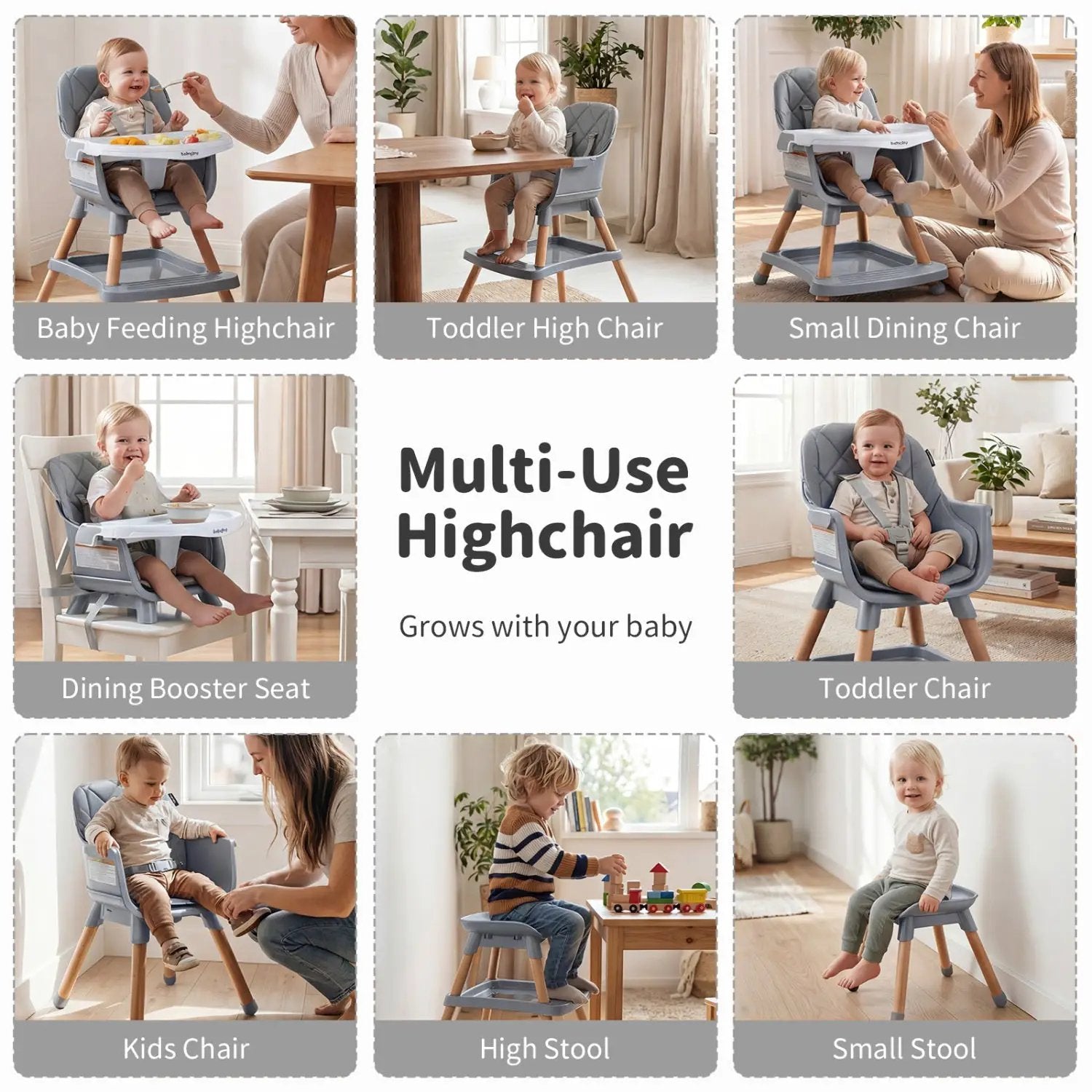 9-in-1 Convertible High Chair for Babies and Toddlers with Seat Cushion by DirectDeals