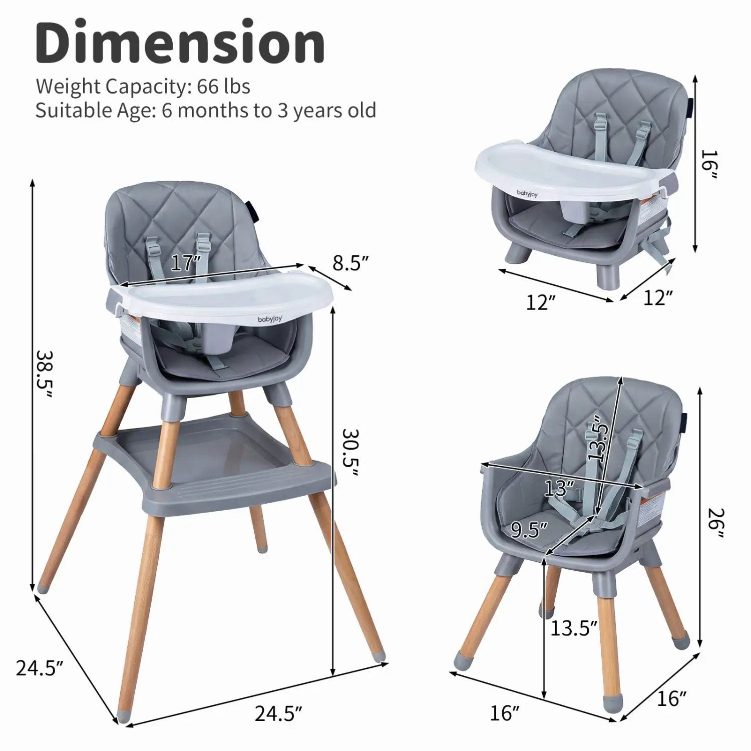 9-in-1 Convertible High Chair for Babies and Toddlers with Seat Cushion by DirectDeals