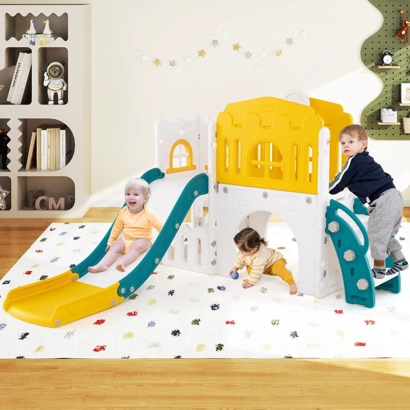 9-in-1 Toddler Slide L-Shaped with Basketball Hoop and Steering Wheel by DirectDeals
