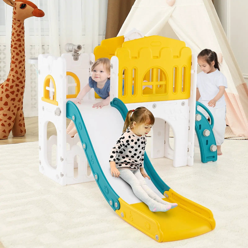 9-in-1 Toddler Slide L-Shaped with Basketball Hoop and Steering Wheel by DirectDeals