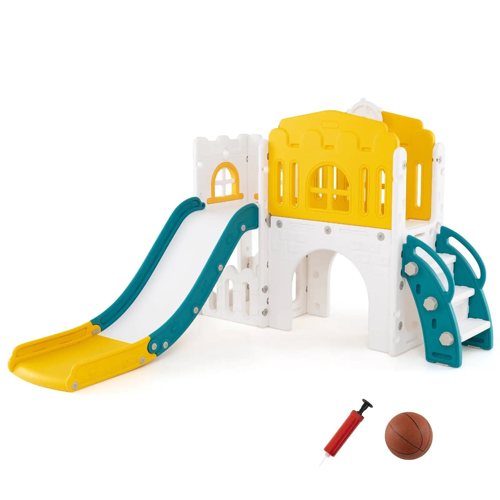 9-in-1 Toddler Slide L-Shaped with Basketball Hoop and Steering Wheel by DirectDeals