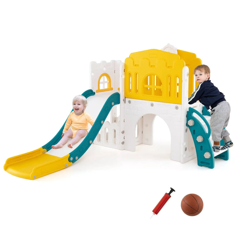 9-in-1 Toddler Slide L-Shaped with Basketball Hoop and Steering Wheel by DirectDeals