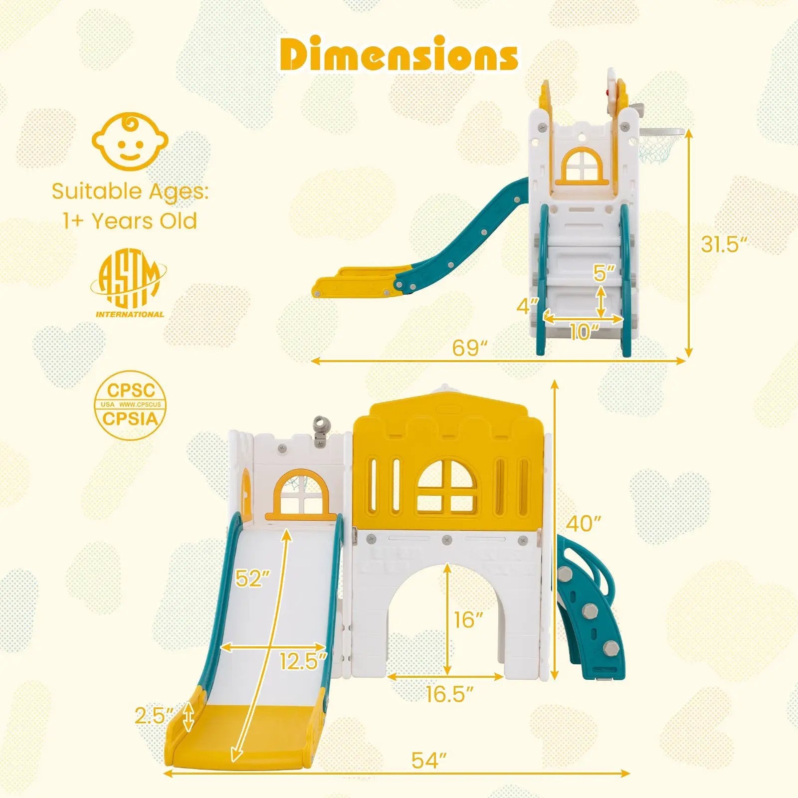 9-in-1 Toddler Slide L-Shaped with Basketball Hoop and Steering Wheel by DirectDeals