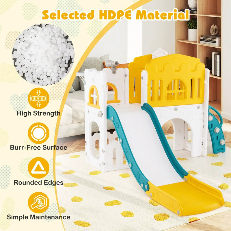 9-in-1 Toddler Slide L-Shaped with Basketball Hoop and Steering Wheel by DirectDeals