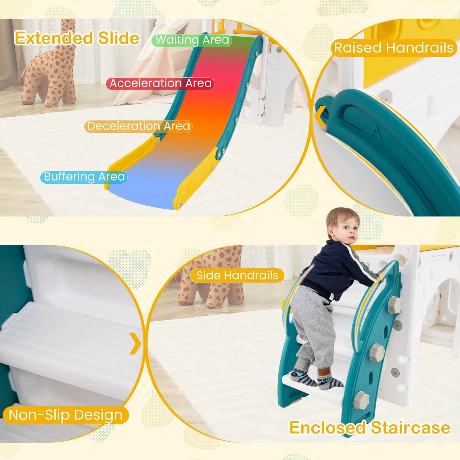 9-in-1 Toddler Slide L-Shaped with Basketball Hoop and Steering Wheel by DirectDeals