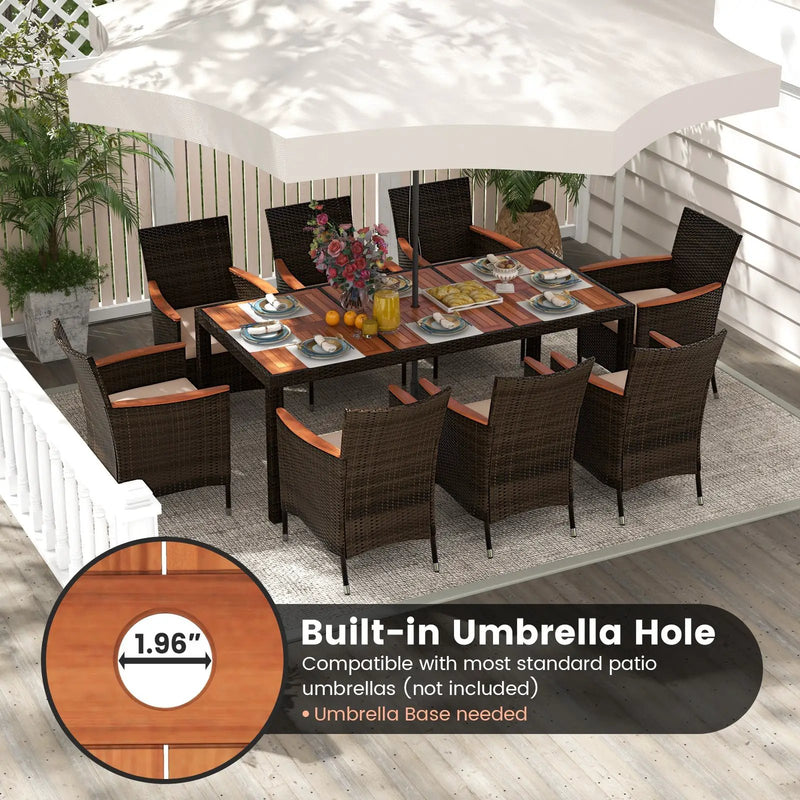 9 Piece Outdoor Dining Set with Umbrella Hole by DirectDeals