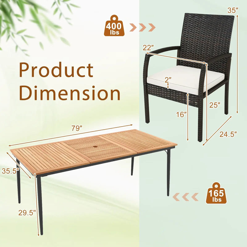 9-Piece Patio Dining Set with Umbrella Hole and 8 Rattan-woven Dining Chairs with Seat Cushions by DirectDeals