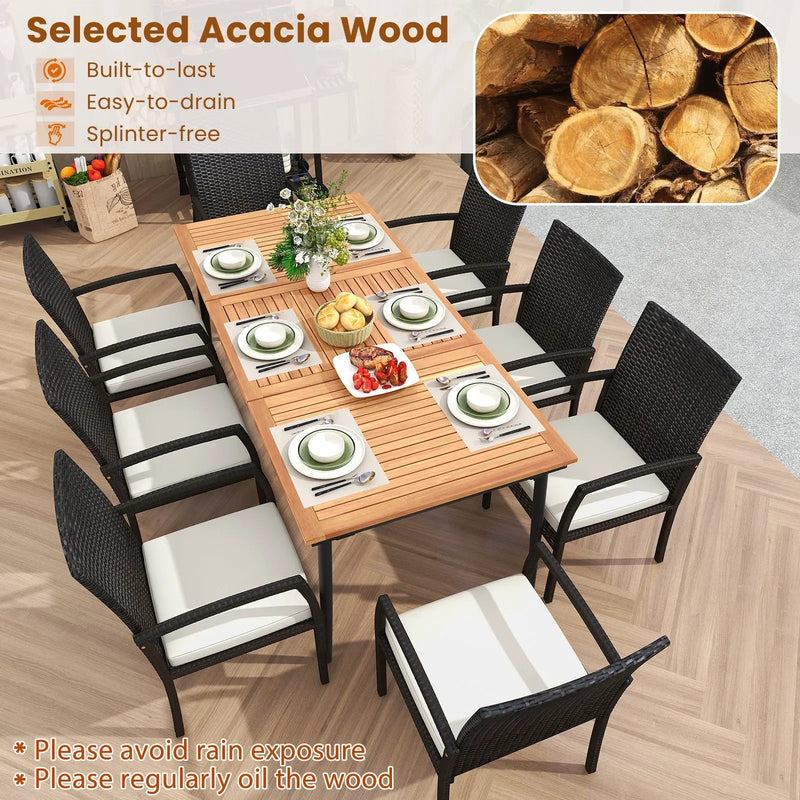 9-Piece Patio Dining Set with Umbrella Hole and 8 Rattan-woven Dining Chairs with Seat Cushions by DirectDeals
