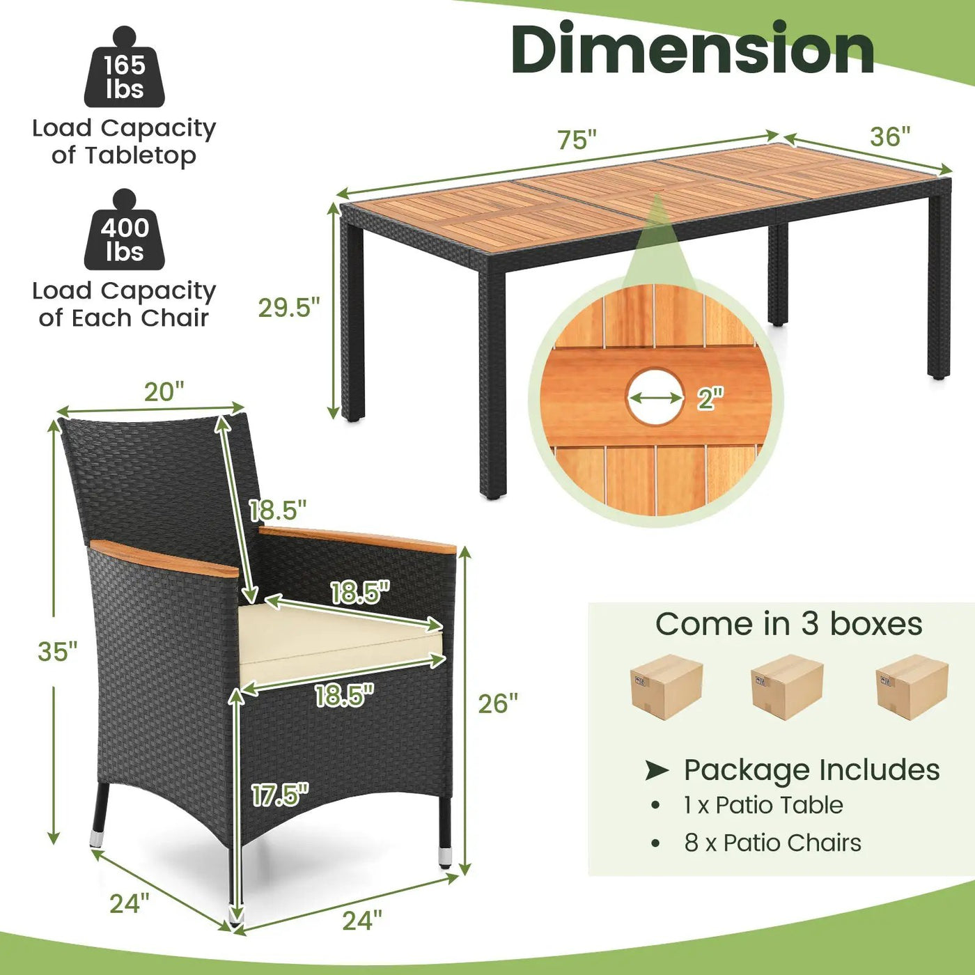 9 Pieces Outdoor Dining Set with Acacia Wood Tabletop by DirectDeals