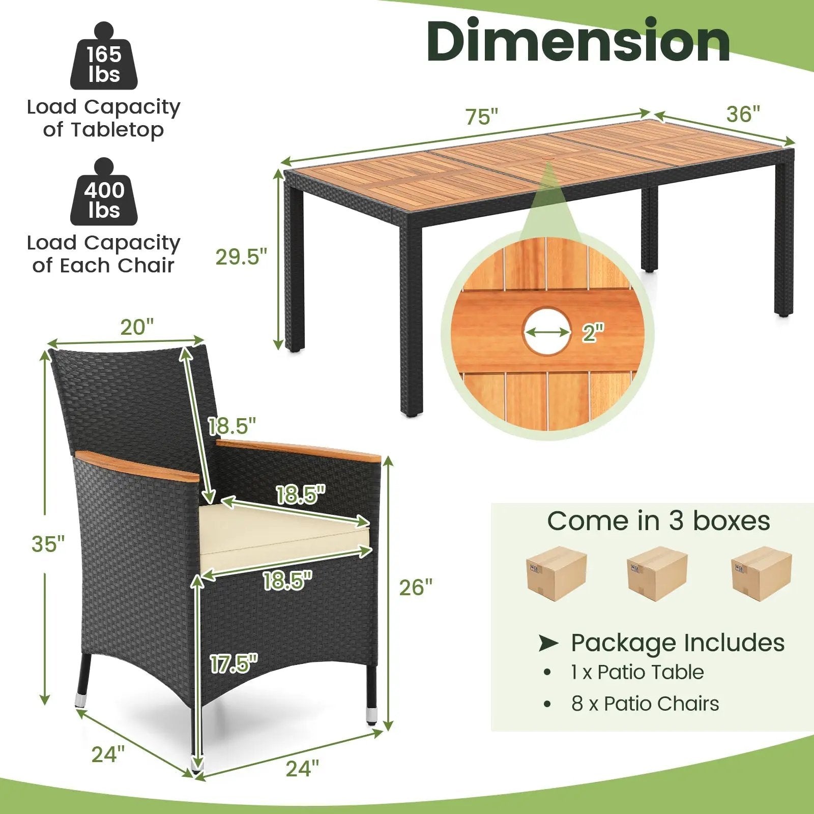 9 Pieces Outdoor Dining Set with Acacia Wood Tabletop by DirectDeals