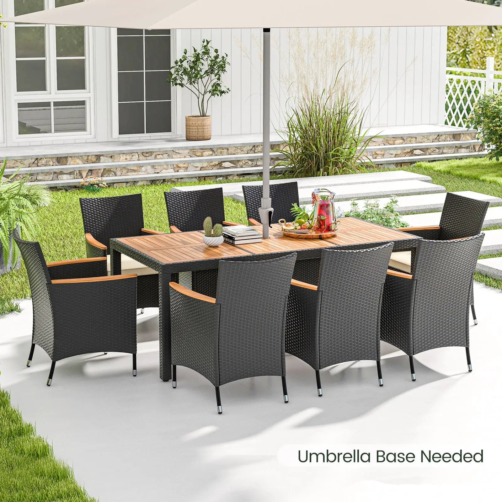 9 Pieces Outdoor Dining Set with Acacia Wood Tabletop by DirectDeals