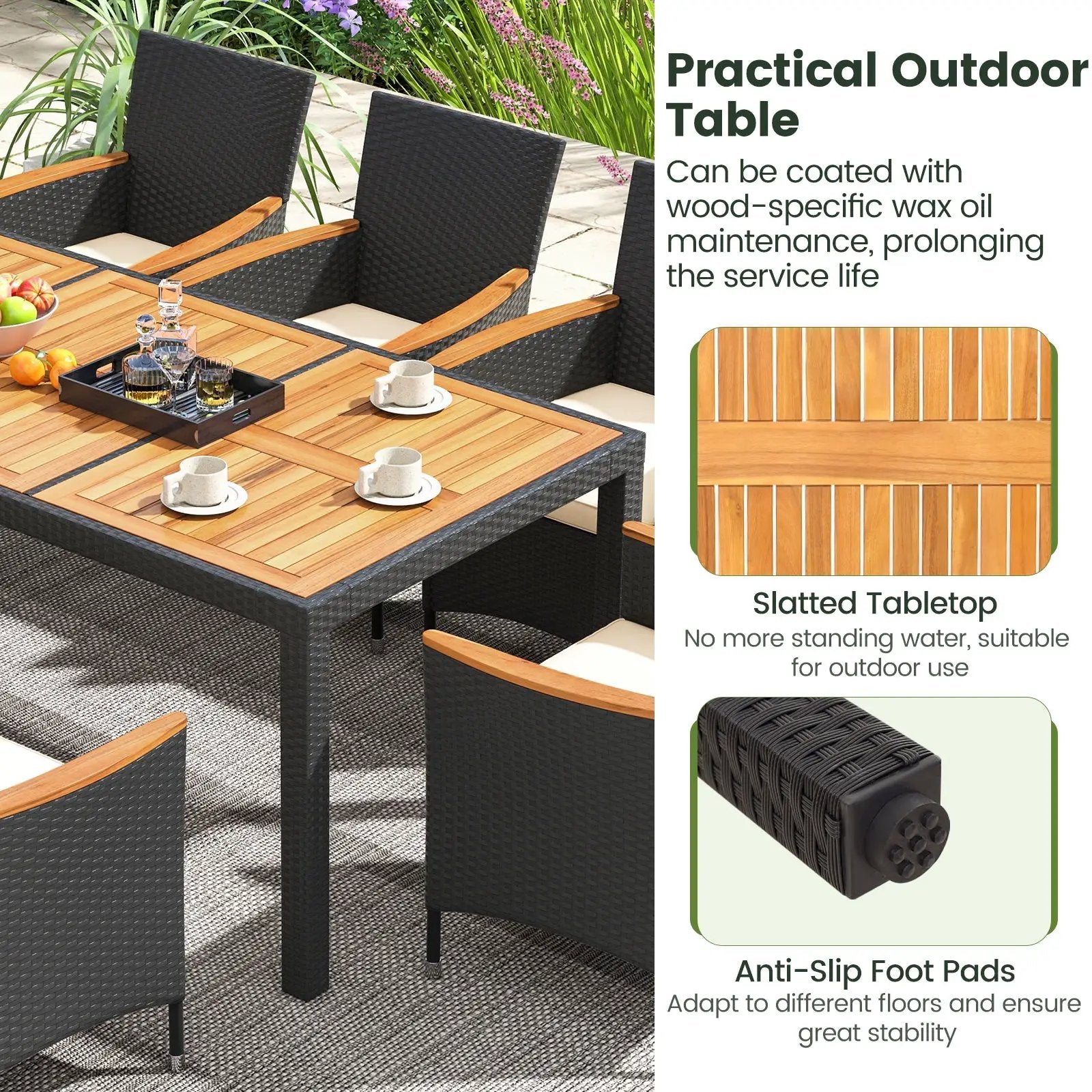 9 Pieces Outdoor Dining Set with Acacia Wood Tabletop by DirectDeals
