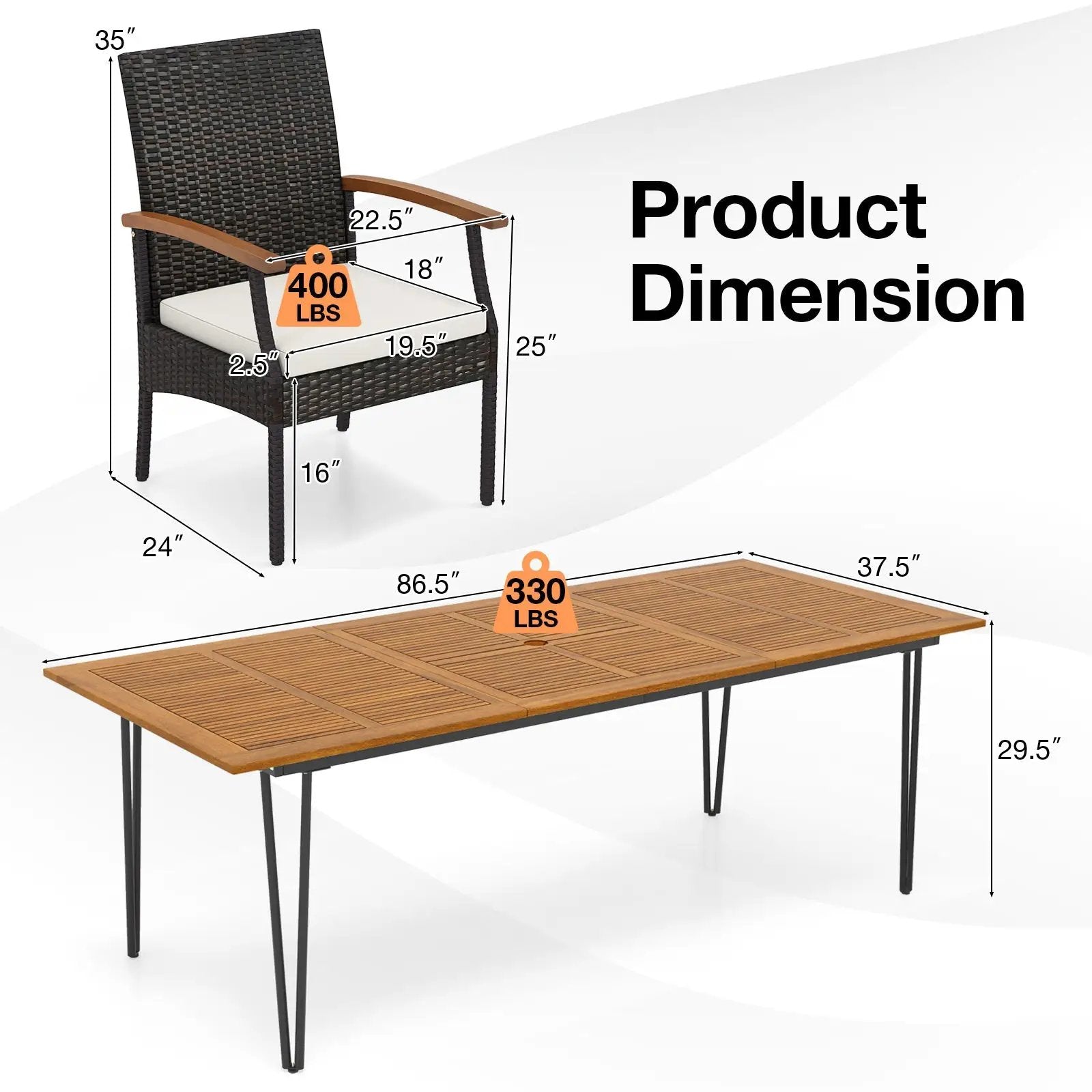 9 Pieces Outdoor Patio Dining Set with Acacia Wood Square Table and Umbrella Hole by DirectDeals