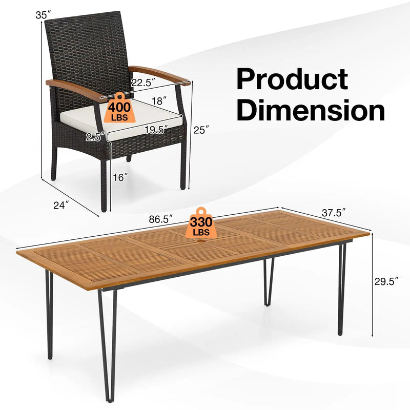 9 Pieces Outdoor Patio Dining Set with Acacia Wood Square Table and Umbrella Hole by DirectDeals