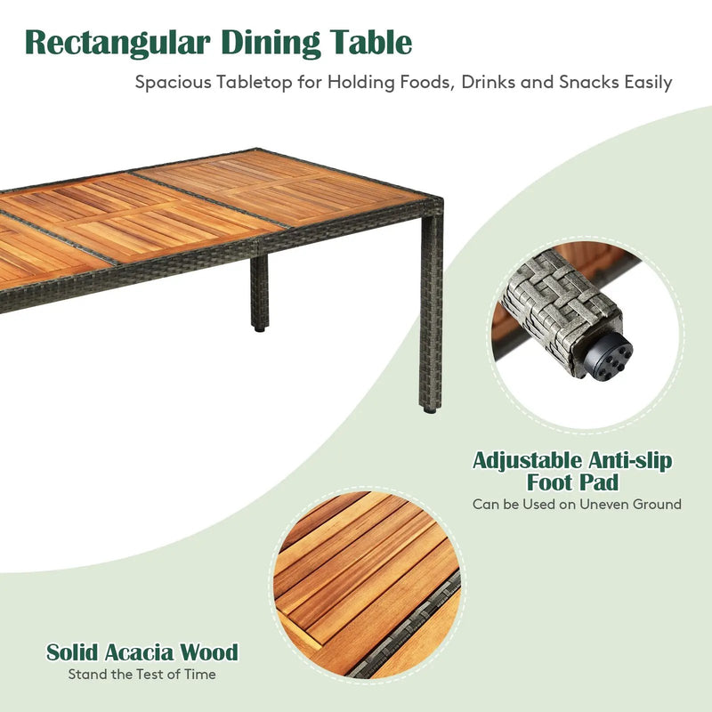9 Pieces Rattan Patio Dining Set with Acacia Wood Table and Cushioned Chair by DirectDeals