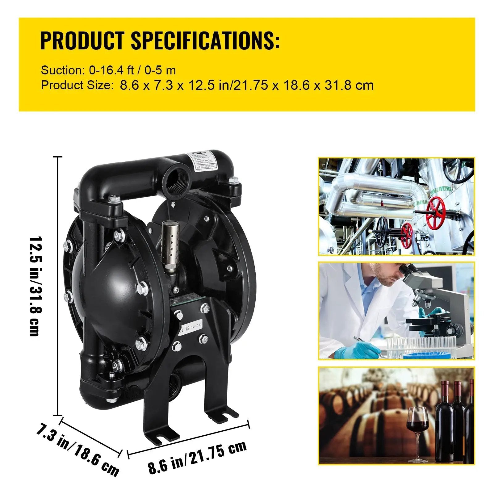 Air-Operated Double Diaphragm Pump 1 Inch Inlet Outlet Aluminum 35 GPM Max 120PSI by HouseOfZazla
