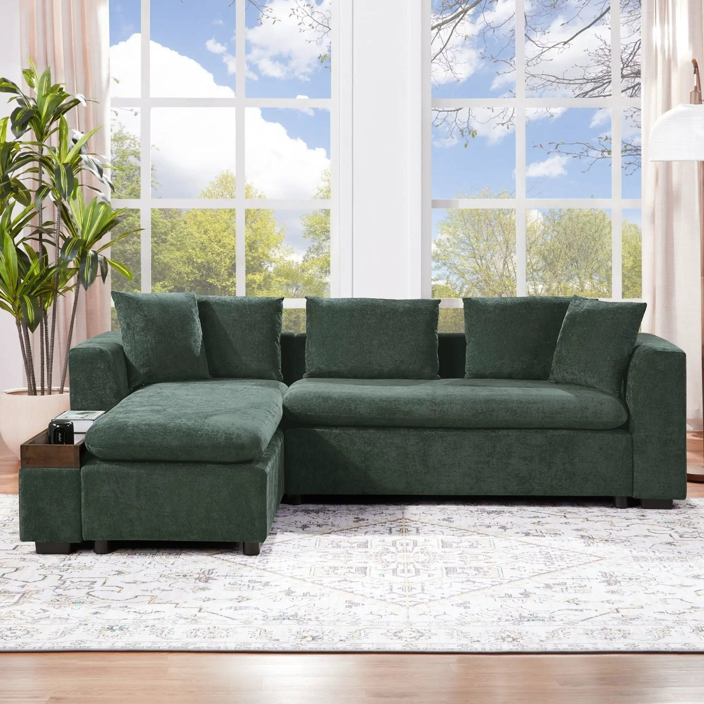 Modern L Shaped Sectional Sofa With Upholstery And Wooden Storage by Unique Piece Furniture