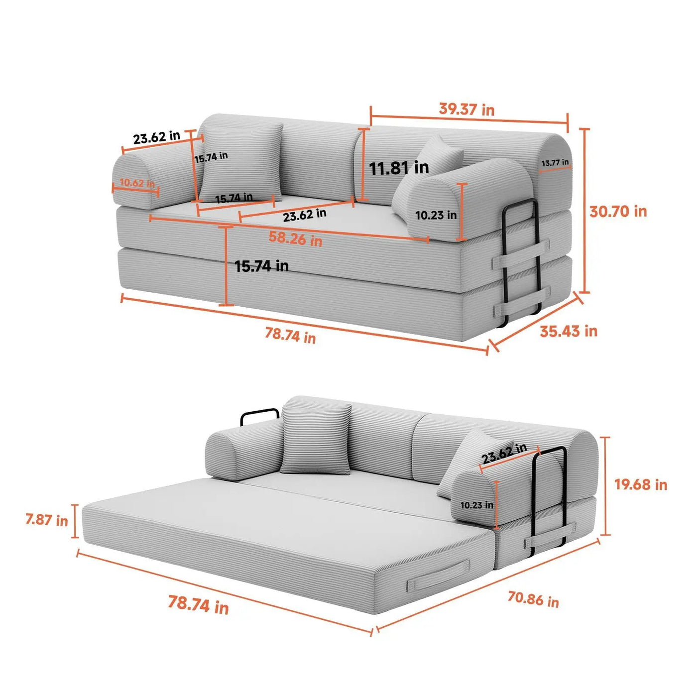 Modern 2 Tone Fabric Convertible Sleeper Sofa Bed by HouseOfZazla